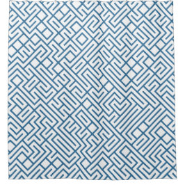 Minimalist Maze Lines Blue Pattern Duschvorhang