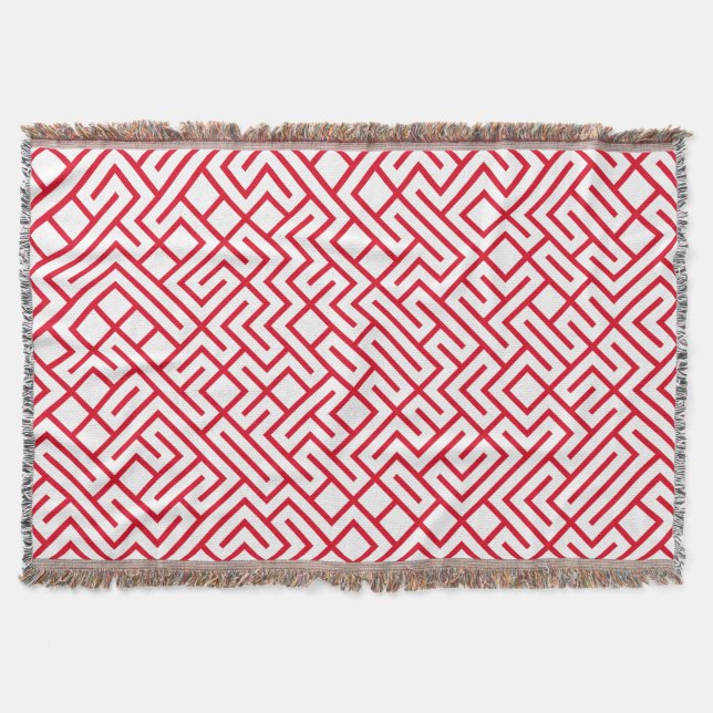 Minimalist Maze Lines Red Pattern Decke (Vorderseite)