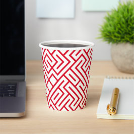 Minimalist Maze Lines Red Pattern Pappbecher