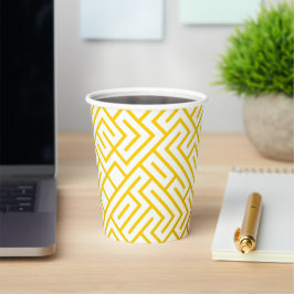 Minimalist Maze Lines Yellow Pattern Pappbecher