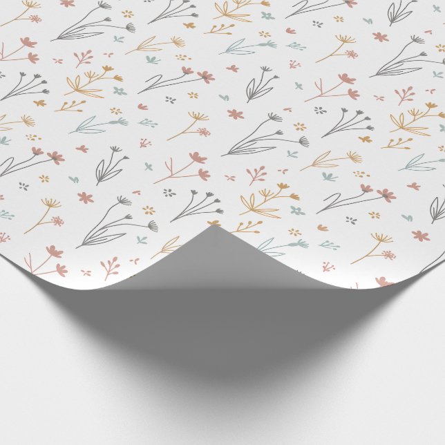 Minimalist Meadowcore Neutral Wildflowers Pattern Geschenkpapier (Ecke)