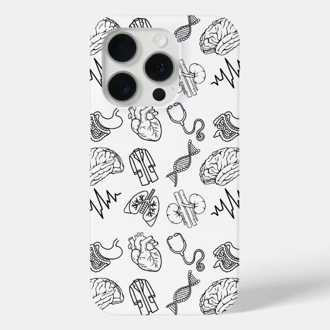 Minimalist Medical Doodles iPhone 15 Pro Case (Rückseite)