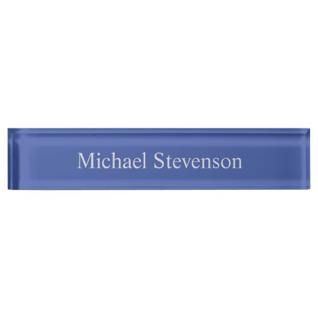 Minimalist Medium Blue Modern Plain Namensplakette (Vorderseite)