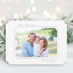 Minimalist Merry Christmas Photo Landscape  Feiertagskarte<br><div class="desc">Simple Christmas | Holiday photo card features your photo in a ticket shape frame with a winter greenery pattern on the back. For more advanced customization of this design,  please click the BLUE DESIGN TOOL BUTTON.</div>