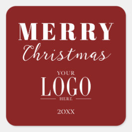 Minimalist Merry Christmas Red White Company Logo Quadratischer Aufkleber