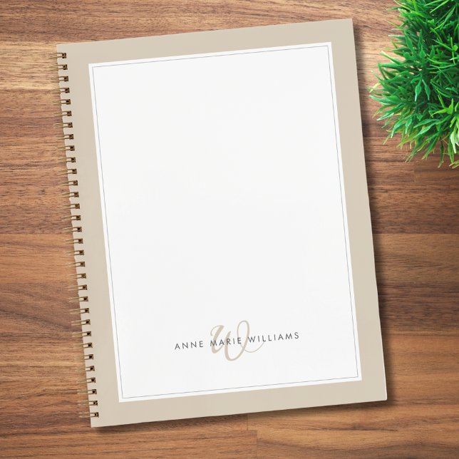 Minimalist Mocha Braun Border Monogramm  Notizbuch (Von Creator hochgeladen)