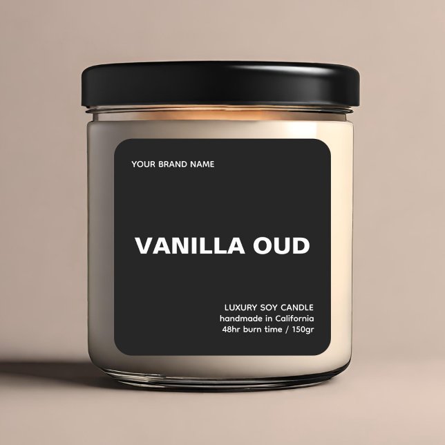 Minimalist modern black and white luxury candle  quadratischer aufkleber (Von Creator hochgeladen)