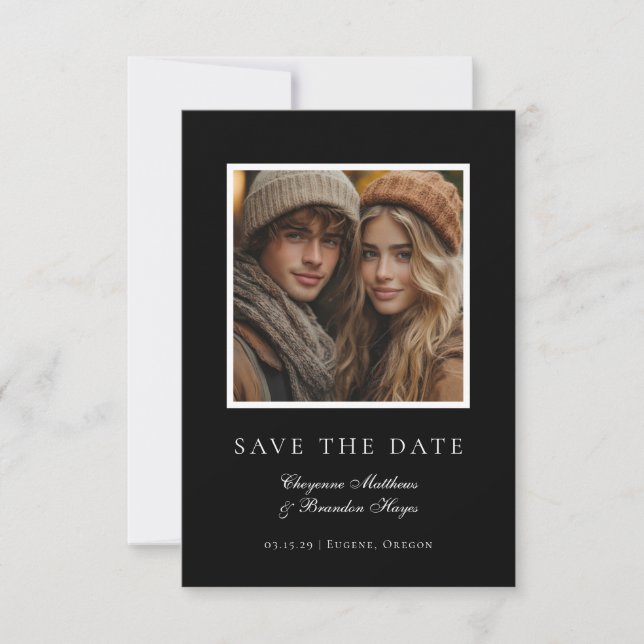 Minimalist Modern Black White Elegant Photo  Save The Date (Vorderseite)
