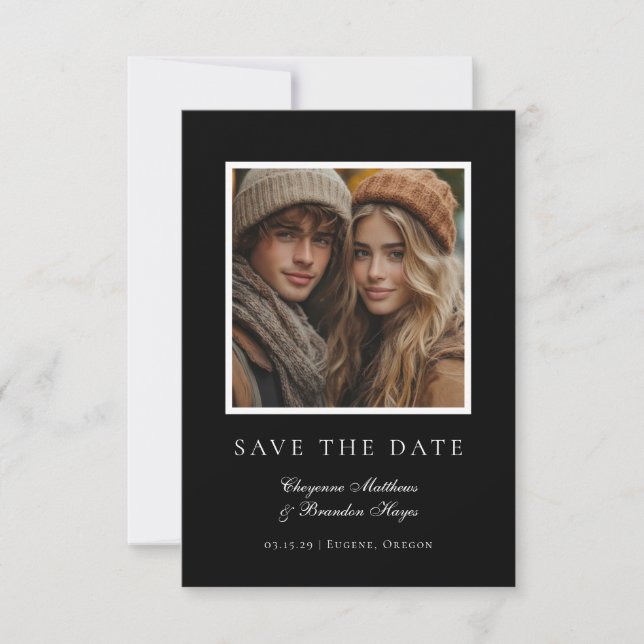 Minimalist Modern Black White Elegant Photo  Save The Date (Vorderseite)