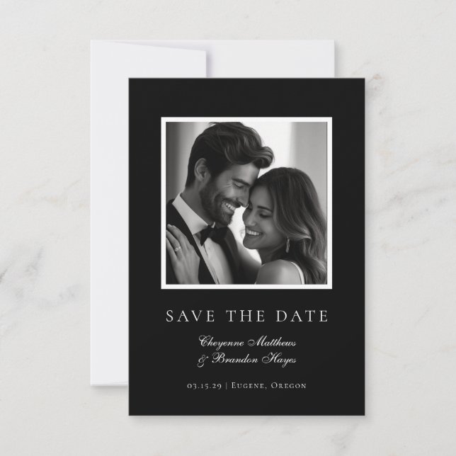 Minimalist Modern Black White Elegant Photo  Save The Date (Vorderseite)