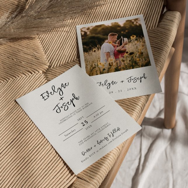 Minimalist Modern Black & White Photo Boho Wedding Einladung (Von Creator hochgeladen)