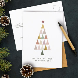 Minimalist Modern Blush Gold Simple Christmas Tree Feiertagspostkarte