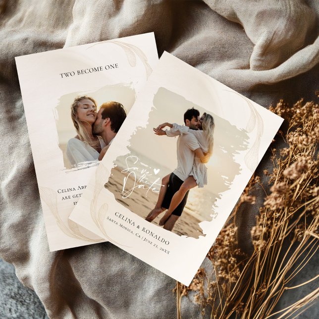 Minimalist Modern Boho Brushstroke Photos Wedding Einladung (Von Creator hochgeladen)