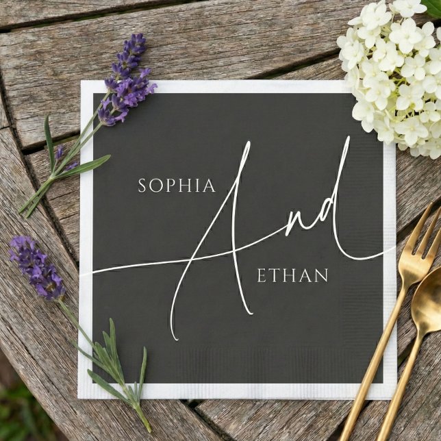 Minimalist Modern Calligraphy Wedding Black Serviette (Von Creator hochgeladen)