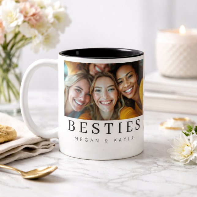 Minimalist Modern Chic Best Friends BFF Photo Zweifarbige Tasse (Von Creator hochgeladen)