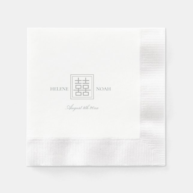 Minimalist Modern Chinese Double Happiness Wedding Serviette (Vorderseite)