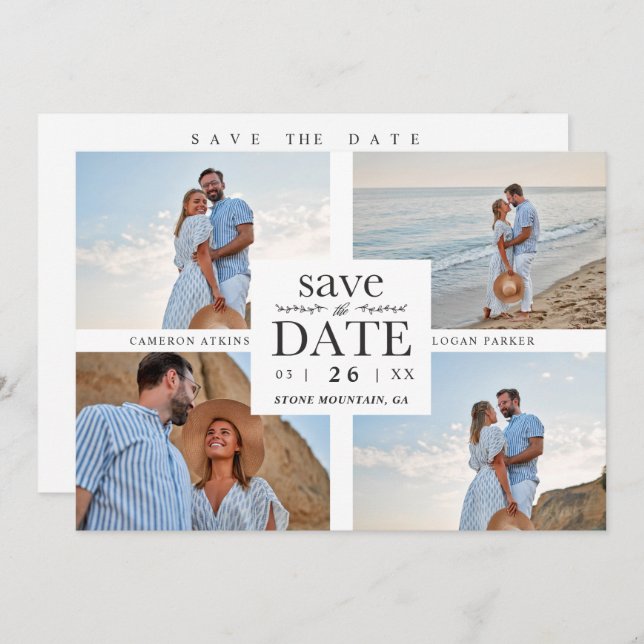 Minimalist Modern Collage 4 Custom Photos Wedding (Vorne/Hinten)