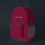 Minimalist Modern Custom Name, Text, Photo Bedruckter Rucksack<br><div class="desc">Personalized Trendy burgundy cherry wine red backpack featuring modern custom text. Add your own photo,  illustration or any graphic design element,  or leave this elegant and minimal aesthetic. Any font,  any color,  no minimum.</div>