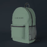 Minimalist Modern Custom Name, Text, Photo Bedruckter Rucksack<br><div class="desc">Personalized Trendy organic sage green backpack featuring modern custom text. Add your own photo,  illustration or any graphic design element,  or leave this elegant and minimal aesthetic. Any font,  any color,  no minimum.</div>