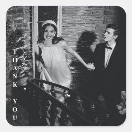 Minimalist Modern Custom Photo Wedding Thank You Quadratischer Aufkleber