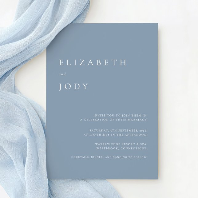 Minimalist Modern Elegant Dusty Blue Wedding  Einladung (Von Creator hochgeladen)