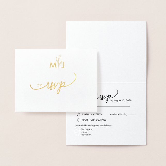 Minimalist Modern Golden Leaf RSVP Foil Card Folienkarte (Anzeige)