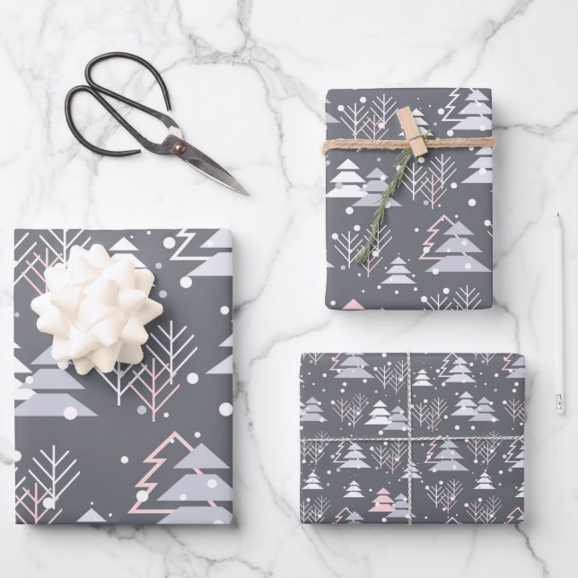 Minimalist Modern Grey Festive Cute Geschenkpapier Set (Vorderseite)