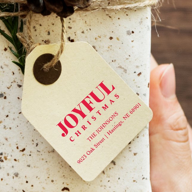 Minimalist Modern Joyful Christmas Family Address Permastempel (Minimalist Modern Joyful Christmas Family Address Rubber self-inking stamp.)