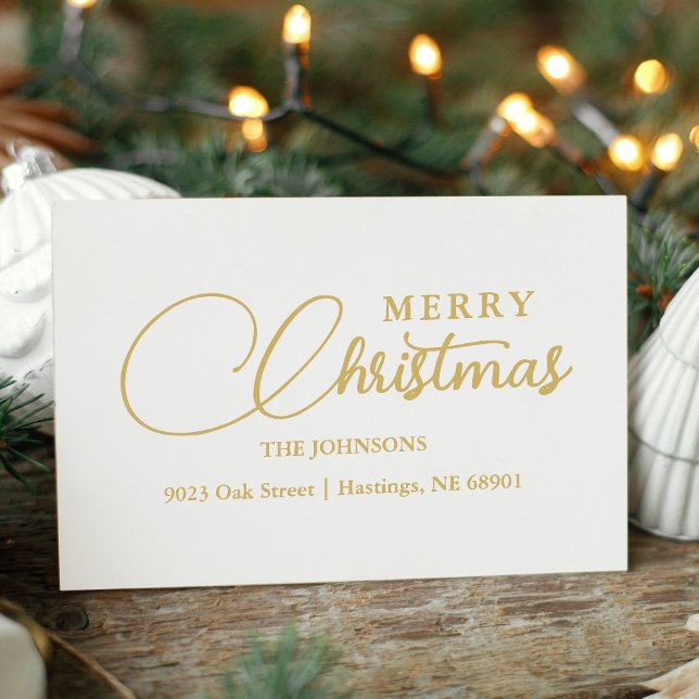 Minimalist Modern Merry Christmas Family Address Gummistempel (Minimalist Modern Merry Christmas Family Address Rubber Stamp Transform your holiday correspondence.)