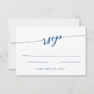Minimalist Modern Navy Blue Script RSVP Card Karte