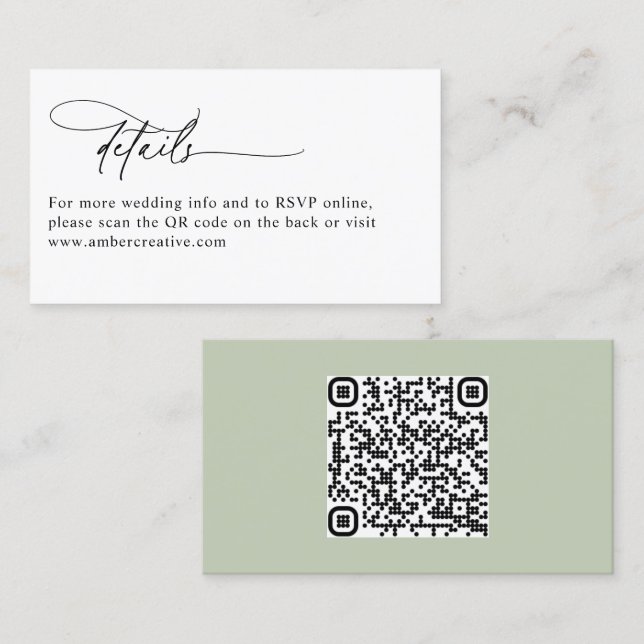Minimalist Modern QR Code Wedding Enclosure Card Visitenkarte (Vorne/Hinten)