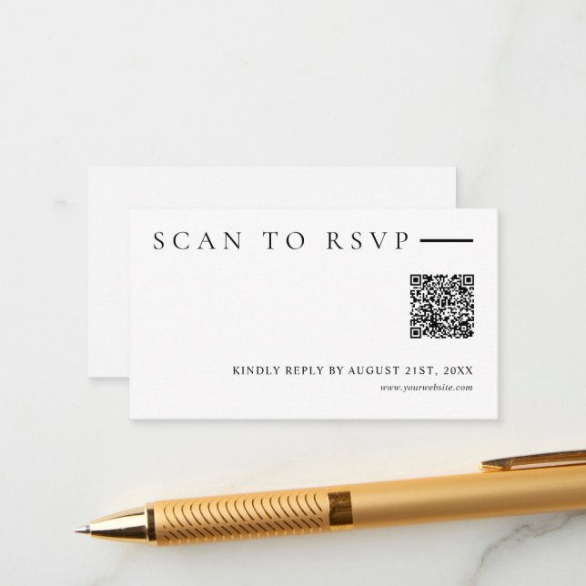 Minimalist Modern QR Code Wedding Website RSVP Begleitkarte (Vorderseite/Rückseite Beispiel)