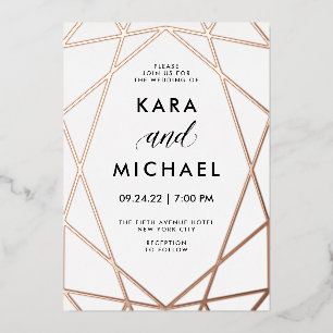 Minimalist Modern Rose Gold auf Weiß Hochzeit Folieneinladung