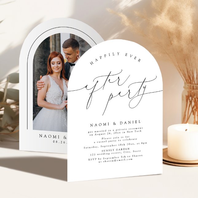Minimalist Modern Script Happily Ever After Party  Einladung (Minimalist Modern Script Happily Ever After Party Invitation)