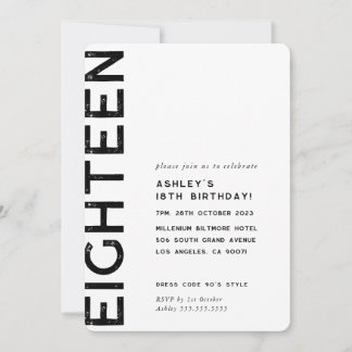 MINIMALIST modern simple type 18th birthday Einladung