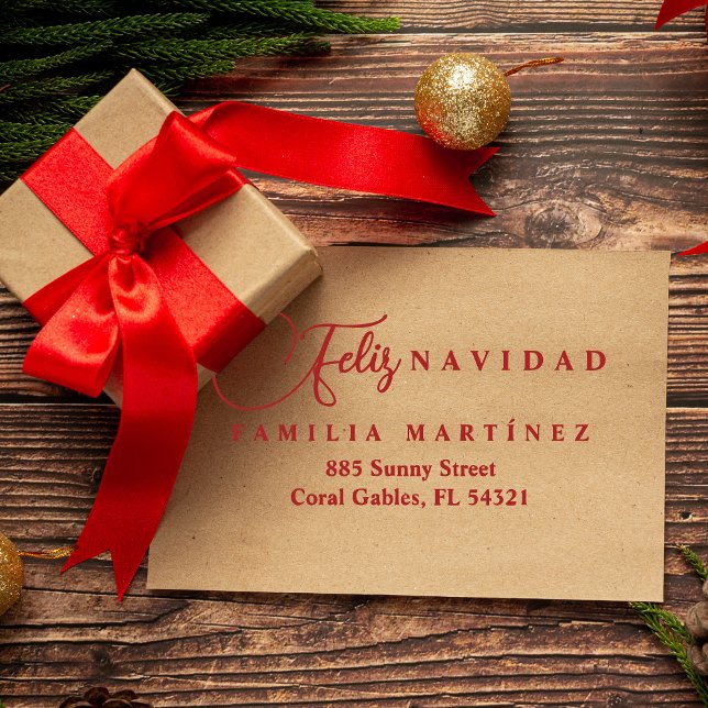 Minimalist Modern Spanish Feliz Navidad Address Gummistempel (Minimalist Modern Spanish Feliz Navidad Family Address Rubber Stamp.)
