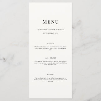 Minimalist Modern Typography Wedding Menu Card Menükarte