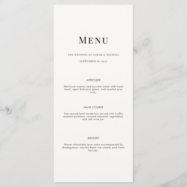 Minimalist Modern Typography Wedding Menu Card Menükarte (Vorderseite)