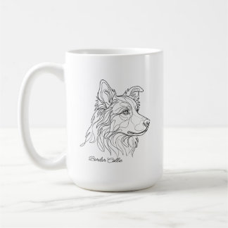 Minimalist Monochrome Border Collie Line Art Kaffeetasse