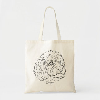 Minimalist Monochrome Cavapoo Cavoodle Line Art Tragetasche