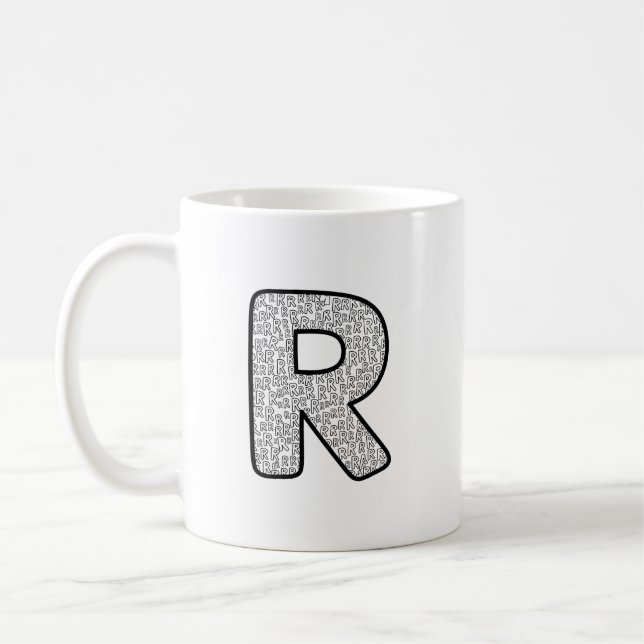 Minimalist Monochrome Letter R Art Mug Kaffeetasse (Links)