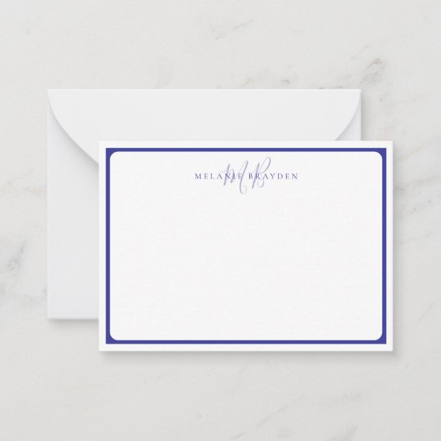 Minimalist Monogram Blue Pointed Curve Border Mitteilungskarte (Vorderseite)