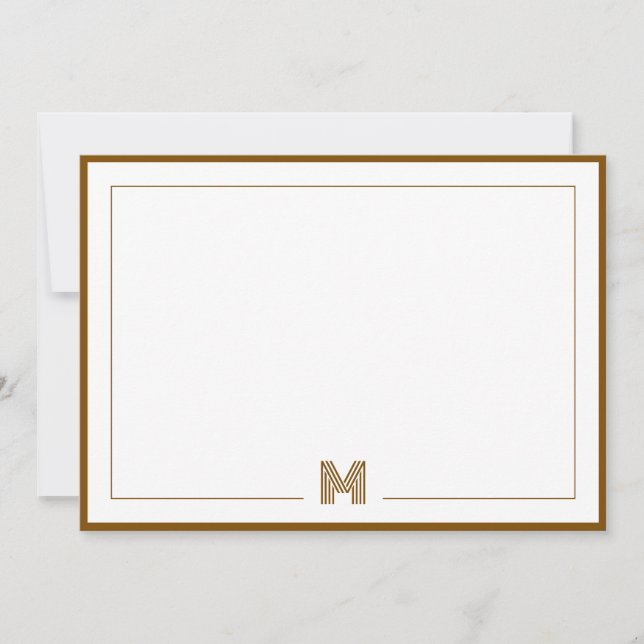 Minimalist Monogram Brown Double Border Stationery Mitteilungskarte (Vorderseite)