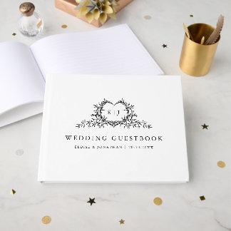 Minimalist Monogram Calligraphy Crest Wedding Gästebuch