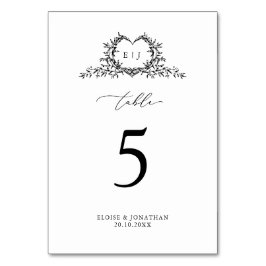 Minimalist Monogram Calligraphy Crest Wedding Tischnummer