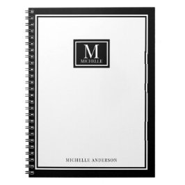 Minimalist Monogram Chic Double Boarder Black Notizblock