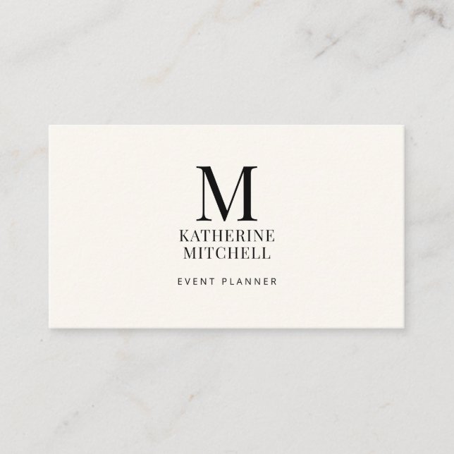 Minimalist Monogram Luxury Black/Ivory Logo QR  Visitenkarte (Vorderseite)