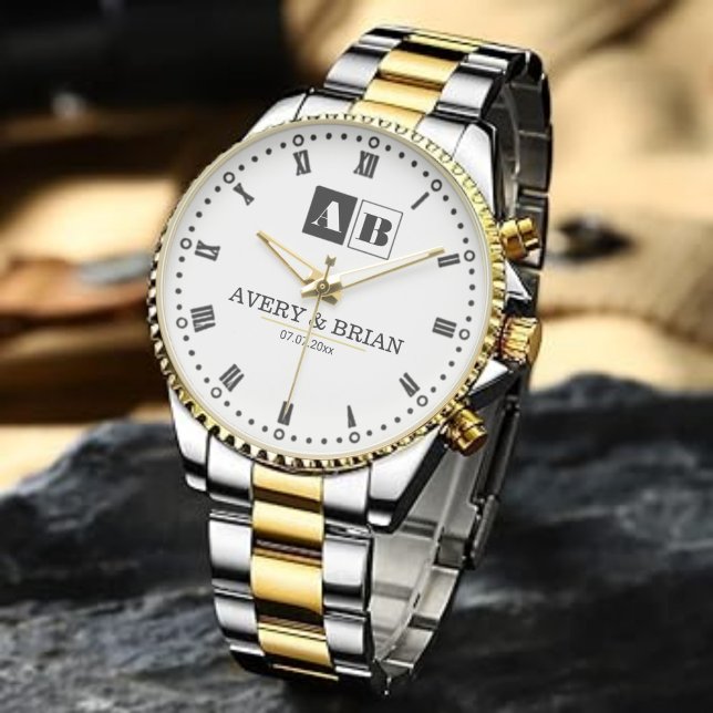 Minimalist Monogram Personalized Wedding Anniversa Armbanduhr (Von Creator hochgeladen)