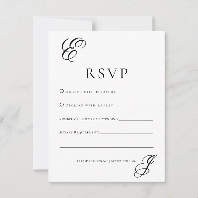 Minimalist Monogram Wedding RSVP Card  Karte (Vorderseite)