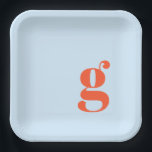 Minimalist Monogrammed Initial Retro Blue Orange Pappteller<br><div class="desc">These personalized paper plates feature a bold single initial in warm orange on a soft blue background for a modern, playful look. The clean typography and graphic layout feel stylish without being formal, making them perfect for welcome parties, rehearsal dinners, engagement celebrations, and bridal showers. Customize with your initial to...</div>